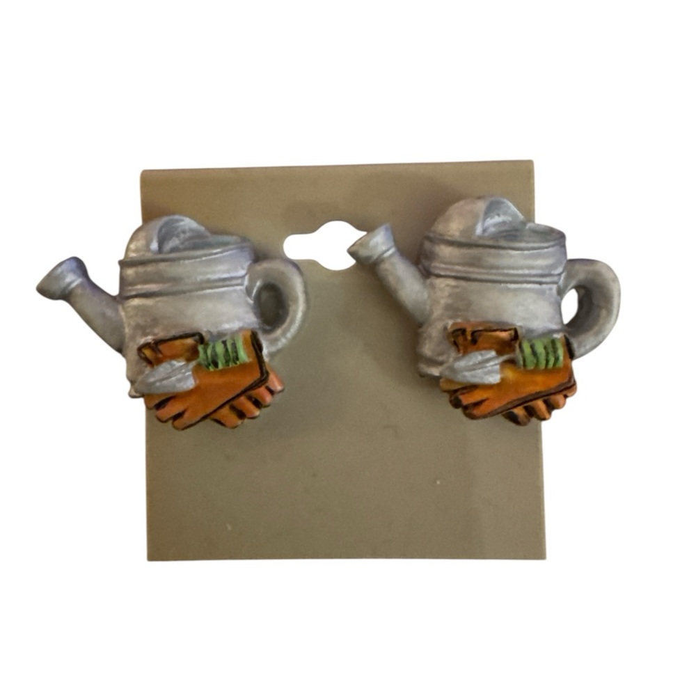 Vintage 90s Garden Water Can Motif Pierced Earrings
